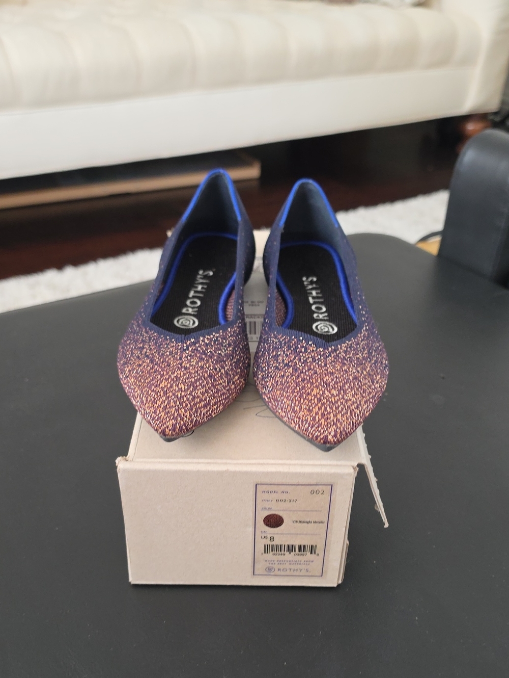 Rothy's Pointed Knit Flats in Navy with Copper Speckle